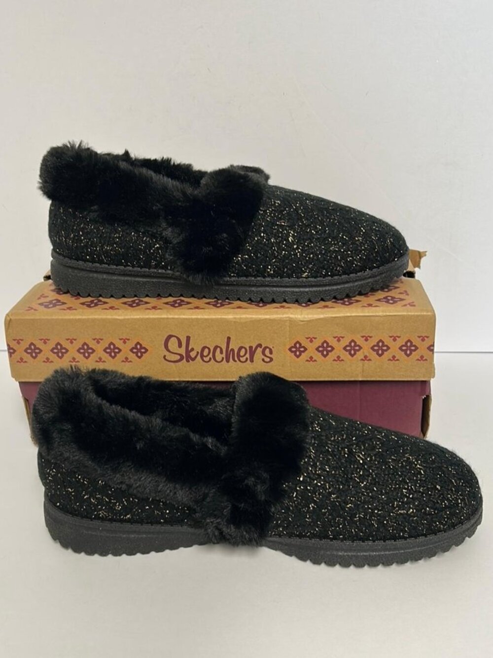 Skechers Cozy Lite Sparkle Knit Slippers - Sweet Walk Black Size 11 Wide Fit New